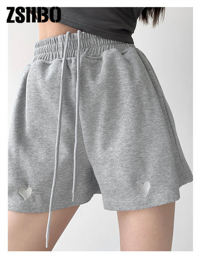 Armastustikandiga spordipüksid naiste 2021. aasta suve uued vabad laia säärega kõrge vöökohaga õhukesed kolmveerand tudengipüksid