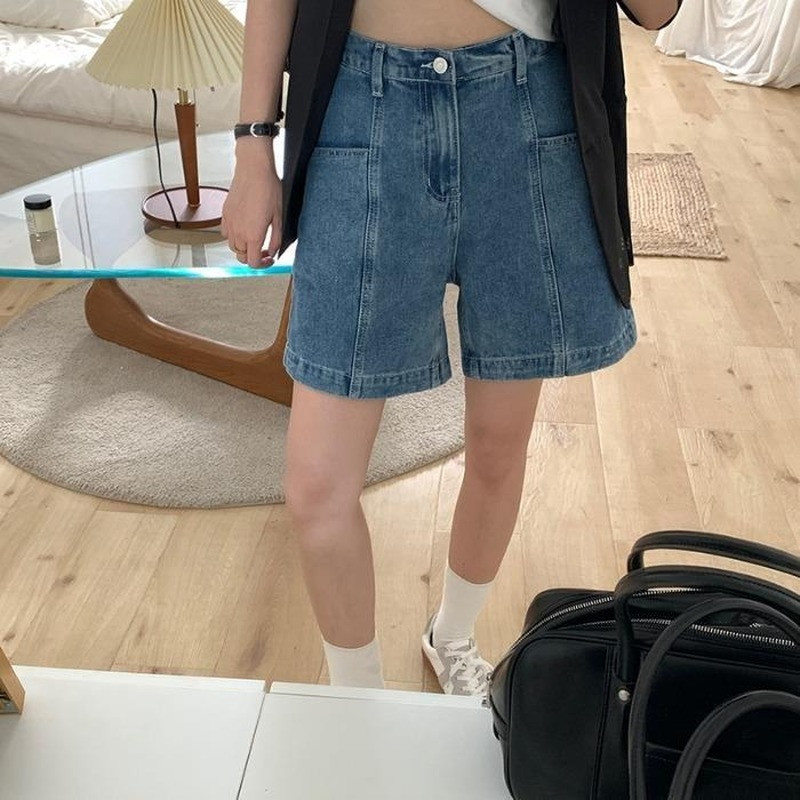 Moteriški džinsiniai šortai Solidūs vintažiniai iki kelių, sujungti dizaino mados laisvalaikis Bf stiliaus gatvės apranga High Street Šaunūs paauglių drabužiai