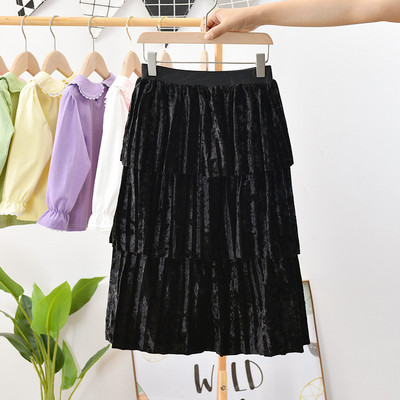 Réteges hosszú szoknya gyerek lány ruházathoz koreai stílusú baba kisgyermek nagy iskolai rakott maxi szoknya bársony kiszélesedő szoknya nyári ruha