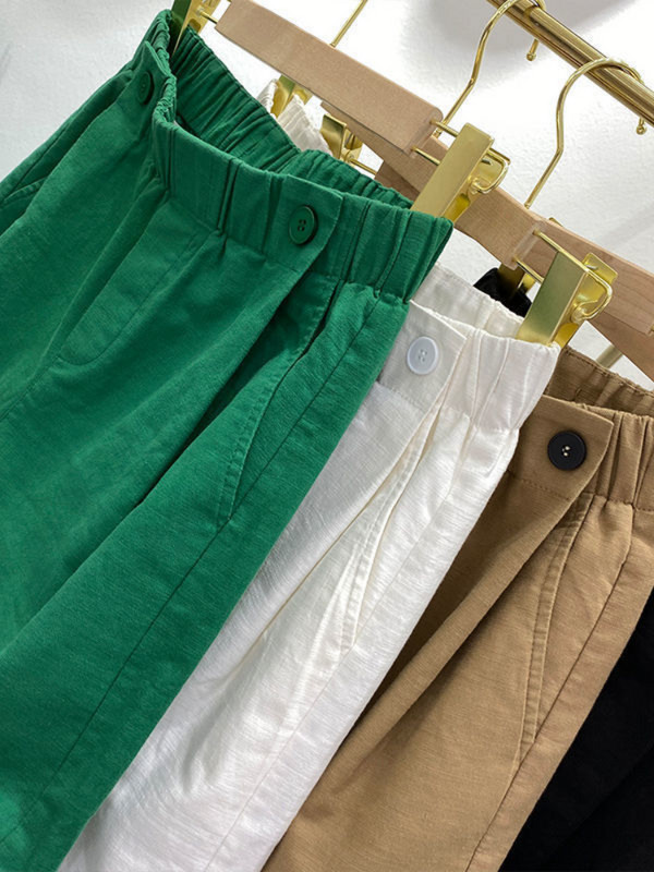 Moteriški vasariniai šortai Naujo elastinio juosmens dizaino penkių taškų kelnės Sportinės laisvalaikio šortai aukštu liemeniu 100 % medvilnė, studentiška