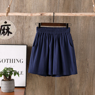 2022. aasta suve naiste puuvillased linased lühikesed püksid, vabad püksid, naiste kirjanduslikud laia säärega püksid.