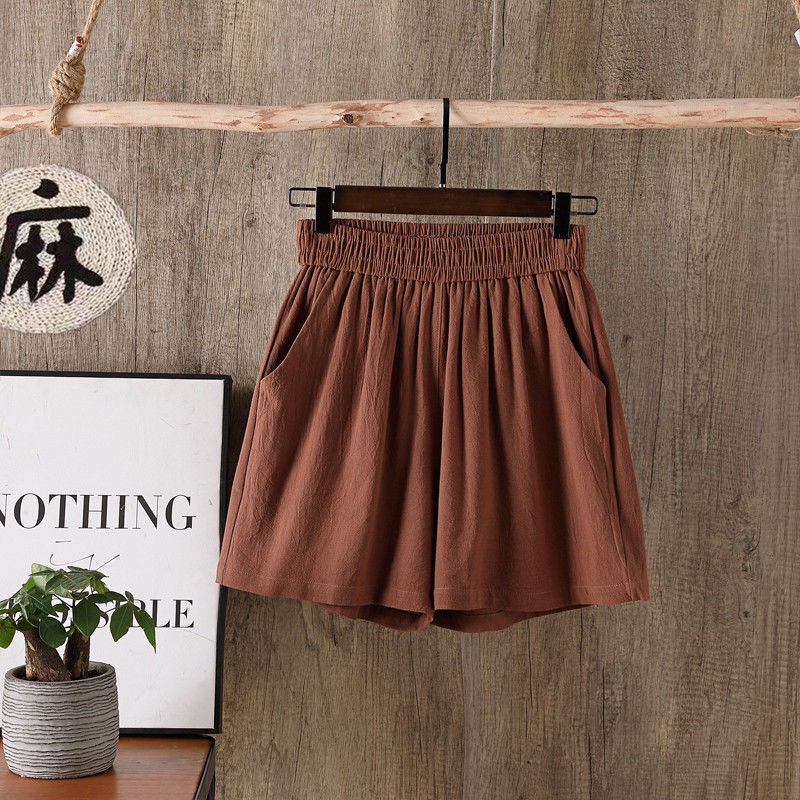 2022. aasta suve naiste puuvillased linased lühikesed püksid, vabad püksid, naiste kirjanduslikud laia säärega püksid.