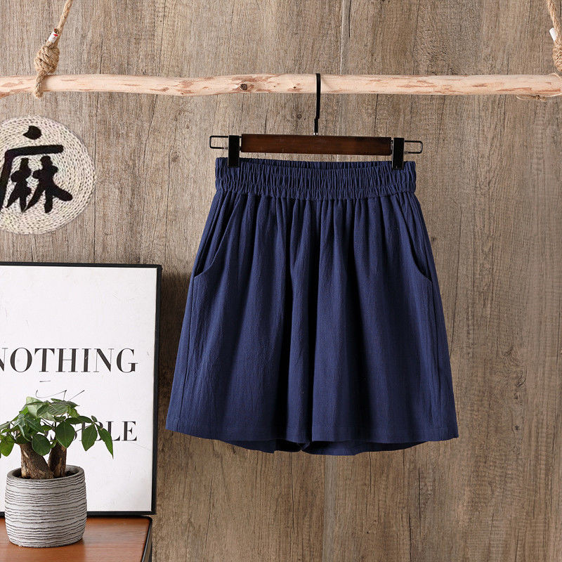 2022. aasta suve naiste puuvillased linased lühikesed püksid, vabad püksid, naiste kirjanduslikud laia säärega püksid.