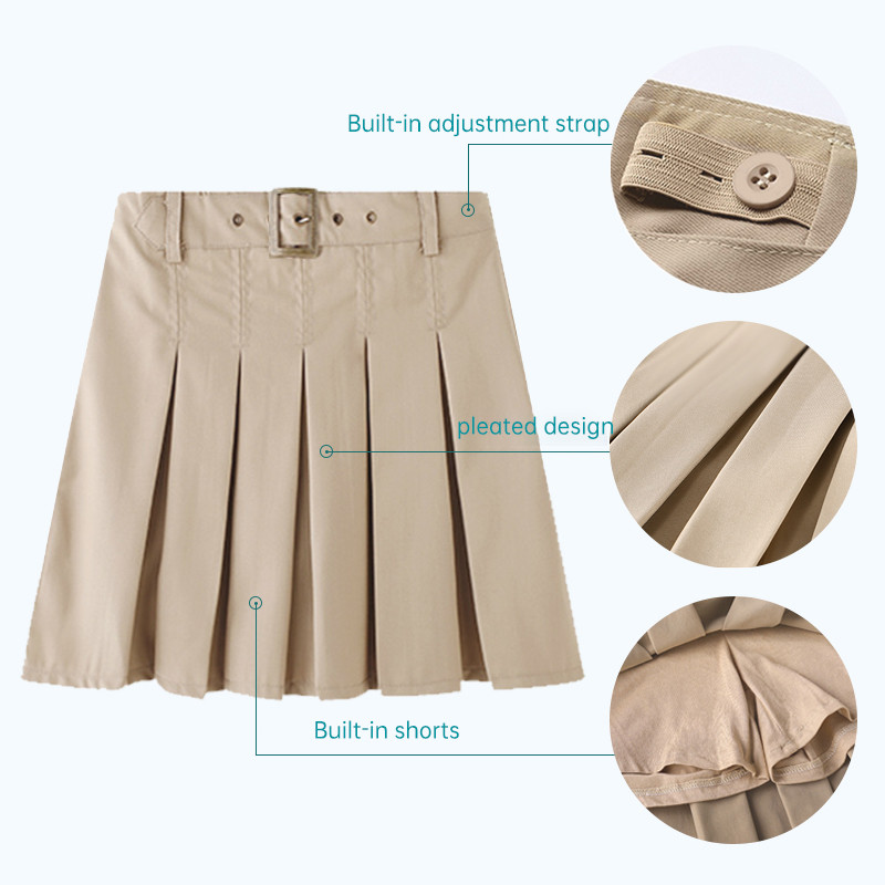 Mergaičių vaikiški uniforminiai paspirtuko sijonai pavasario vasaros atgal į mokyklą trumpas sijonas studentams chaki tamsiai mėlynos spalvos klostuotu sijonu apačioje