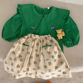 elnias jonmi 2022 m. pavasaris Naujas korėjietiško stiliaus kūdikių sijonai su gėlėmis marginti mergaičių kišenės A formos mažiems vaikams medvilninis sijonas