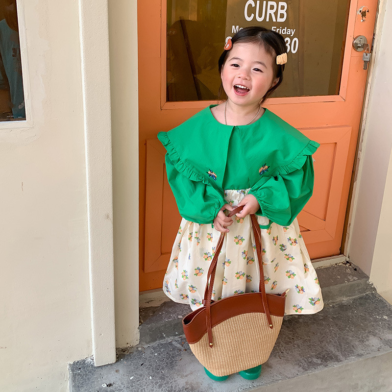 elnias jonmi 2022 m. pavasaris Naujas korėjietiško stiliaus kūdikių sijonai su gėlėmis marginti mergaičių kišenės A formos mažiems vaikams medvilninis sijonas