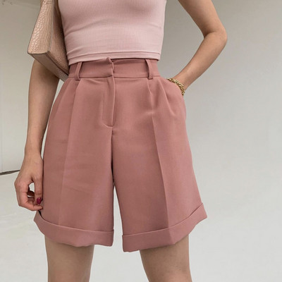 Hirsionsan magas derekú női rövidnadrág, 2021, új nyári alkalmi, elegáns, puha nadrág kötővel, bő, zsebes női rövidnadrág