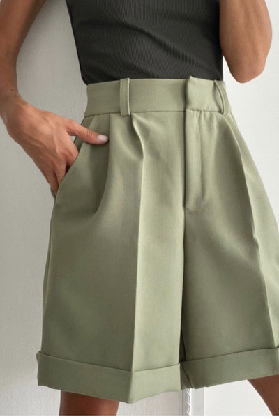 Hirsionsan magas derekú női rövidnadrág, 2021, új nyári alkalmi, elegáns, puha nadrág kötővel, bő, zsebes női rövidnadrág