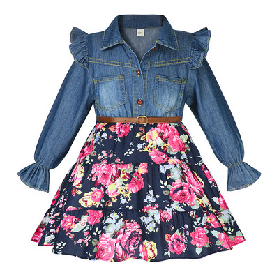 2022 m. mergaičių suknelė Nauji vasariniai džinsiniai drabužiai vaikiški, saldūs taškeliai spausdinti vakarėliui princesė suknelė vaikiškam Vestidos kostiumui