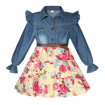 2022 m. mergaičių suknelė Nauji vasariniai džinsiniai drabužiai vaikiški, saldūs taškeliai spausdinti vakarėliui princesė suknelė vaikiškam Vestidos kostiumui