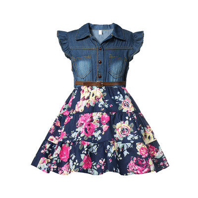 2022 m. mergaičių suknelė Nauji vasariniai džinsiniai drabužiai vaikiški, saldūs taškeliai spausdinti vakarėliui princesė suknelė vaikiškam Vestidos kostiumui