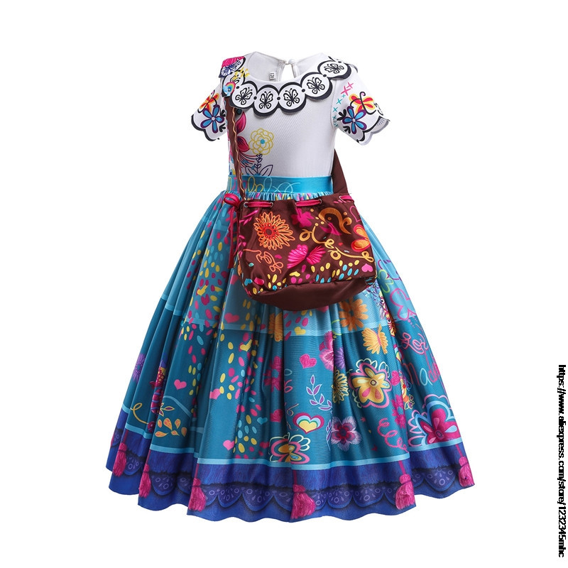 Új varázslat Encanto Mirabell Madrid jelmez gyerekeknek lány hercegnő ruha Halloween cosplay jelmez Isabela Luisa Madrigal cosplay táska