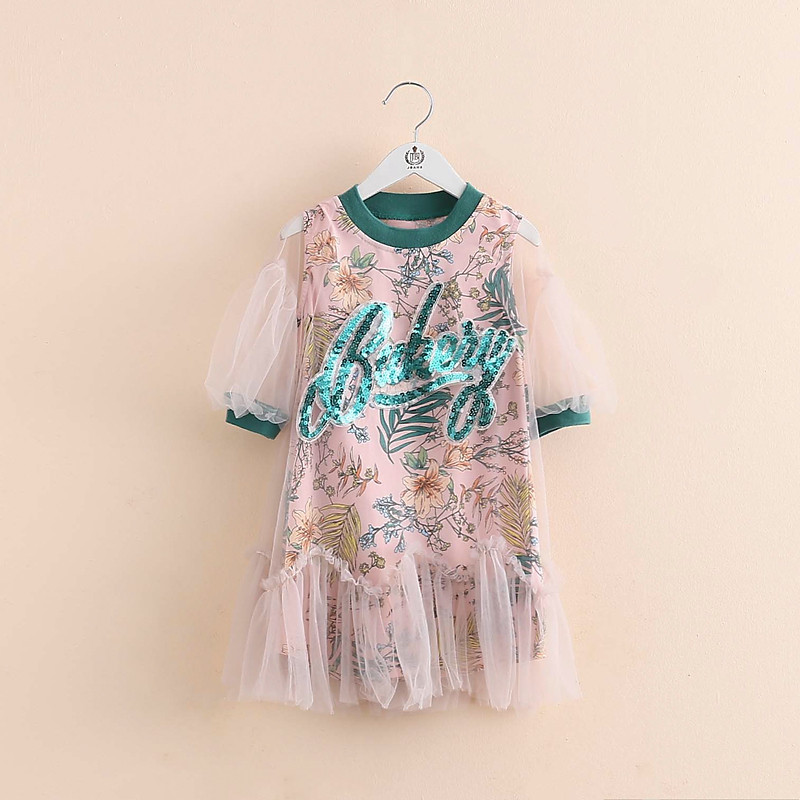 2022. aasta suvine uus disain 3 4 5 6 8 10 12 aastat pitsist lilledega littertrükiga poolvarrukatega puuvillase voodriga kleit lastele, tüdrukutele