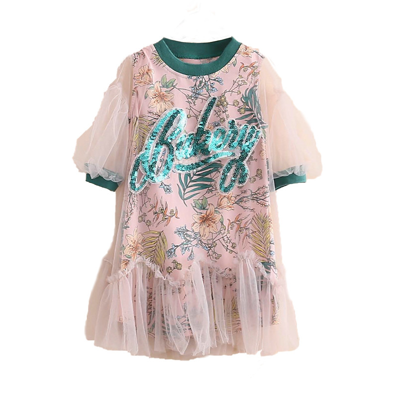2022. aasta suvine uus disain 3 4 5 6 8 10 12 aastat pitsist lilledega littertrükiga poolvarrukatega puuvillase voodriga kleit lastele, tüdrukutele