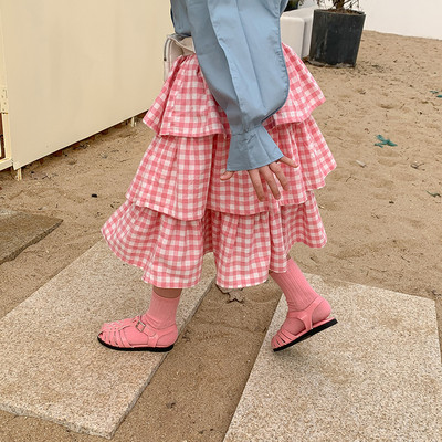 2022. aasta kevadine uus lasterõivaste tüdrukute Korea roosa ruuduline koogiseelik