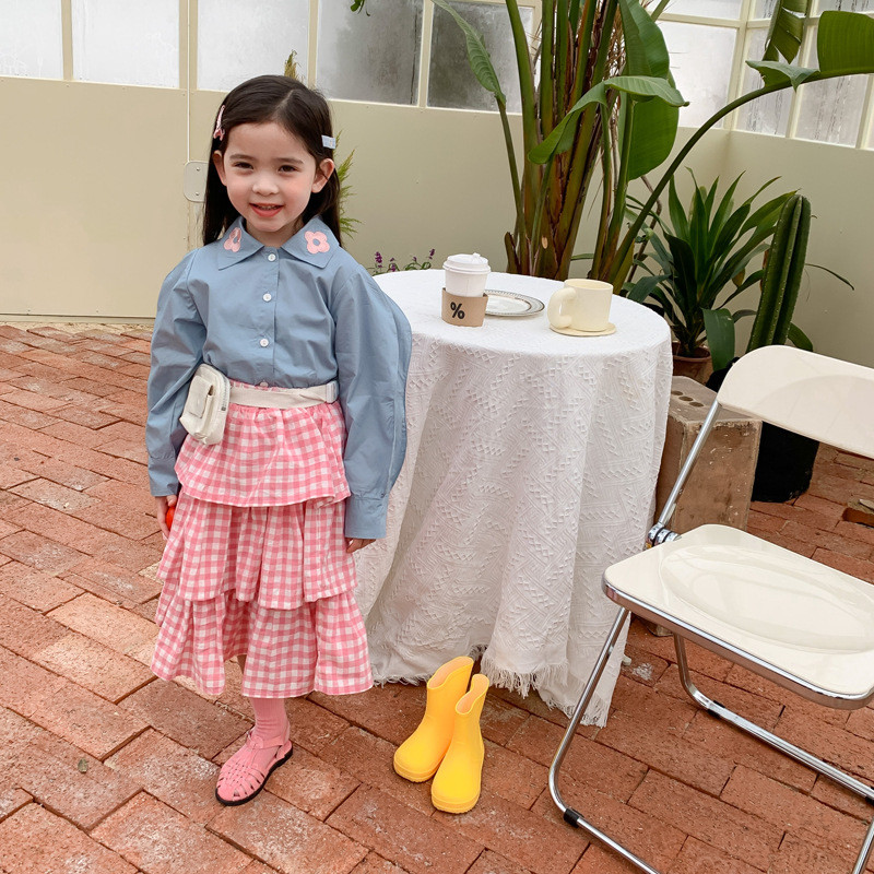 2022 m. pavasario naujas vaikiškos aprangos mergaičių korėjietiškas rožinis languotas torto sijonas