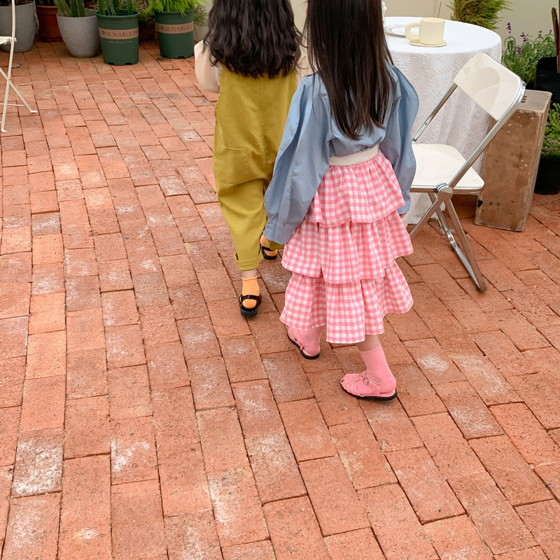 2022 m. pavasario naujas vaikiškos aprangos mergaičių korėjietiškas rožinis languotas torto sijonas