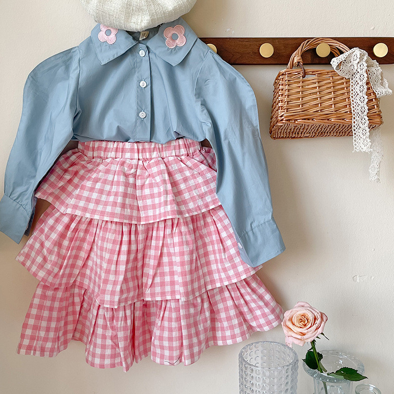 2022 m. pavasario naujas vaikiškos aprangos mergaičių korėjietiškas rožinis languotas torto sijonas