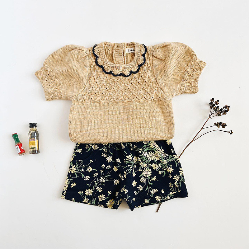 Tüdrukute seelik 2022, suvine uus kootud lilledega püksid Korea versioon beebipüksid pastoraalses stiilis tüdrukute seelik lasteriided