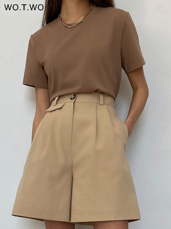 WOTWOY Casual καλοκαιρινό ψηλόμεσο σορτς Γυναικείο μονόχρωμο κοντό παντελόνι Streetwear Γυναικείο απλό παντελόνι κορεατικού στυλ 2022