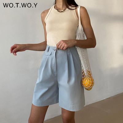 WOTWOY laisvalaikio vasariniai šortai aukštu liemeniu, moteriški, laisvi gatvės drabužiai, trumpos kelnės, moteriškos korėjietiško stiliaus paprastos kelnės 2022 m.