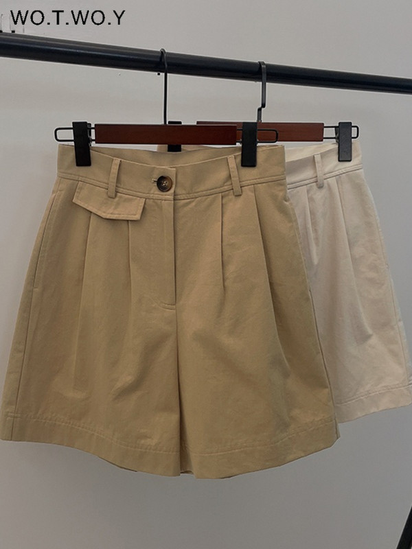 WOTWOY laisvalaikio vasariniai šortai aukštu liemeniu, moteriški, laisvi gatvės drabužiai, trumpos kelnės, moteriškos korėjietiško stiliaus paprastos kelnės 2022 m.