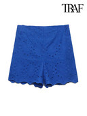 TRAF Moterų mada su iškirptais siuvinėjimais šortai Vintažiniai aukšto juosmens užtrauktukai moteriškos trumpos kelnės Mujer