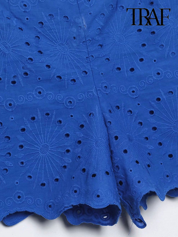 TRAF Moterų mada su iškirptais siuvinėjimais šortai Vintažiniai aukšto juosmens užtrauktukai moteriškos trumpos kelnės Mujer