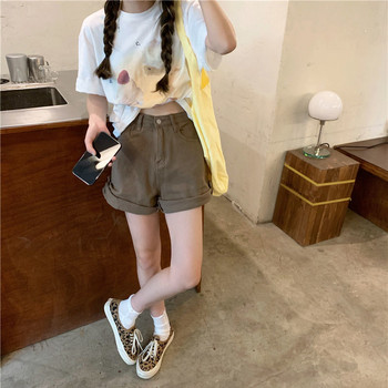 Συμπαγές σορτς τζιν Γυναικείο ψηλόμεσο Απλό Κορεάτικο στιλ σε Α γραμμή Ulzzang Vintage Students Μόδα για όλους τους αγώνες Streetwear