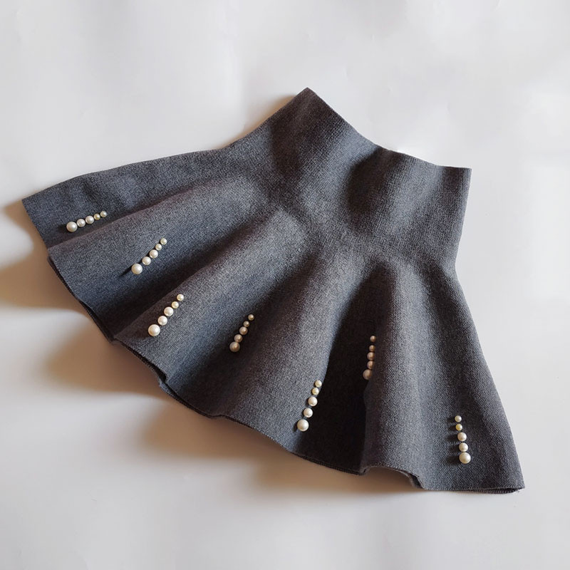 2022-es új őszi, téli lányruhák alkalmi kötött mini redőzött szoknya Gyöngyök hercegnős szoknyák lányoknak 6-14 éves korig gyerekruhák