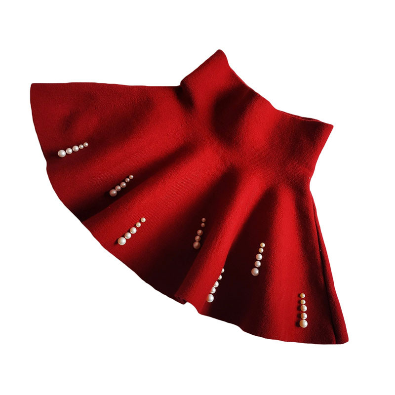 2022-es új őszi, téli lányruhák alkalmi kötött mini redőzött szoknya Gyöngyök hercegnős szoknyák lányoknak 6-14 éves korig gyerekruhák