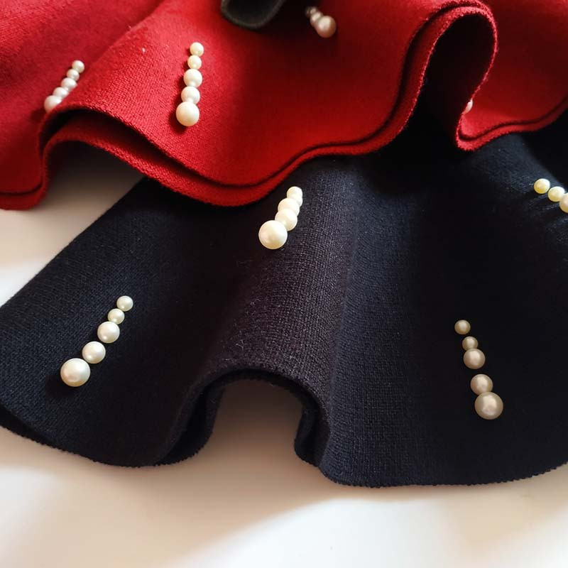 2022-es új őszi, téli lányruhák alkalmi kötött mini redőzött szoknya Gyöngyök hercegnős szoknyák lányoknak 6-14 éves korig gyerekruhák