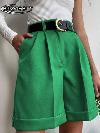 Moteriški šortai su aukštu juosmeniu kišenė su užtrauktuku medvilniniai laisvalaikio moteriški vasariniai šortai Laisvi madingi kostiumai su šortais Tvirti moteriški šortai