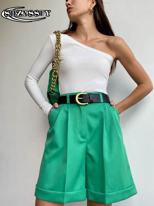 Moteriški šortai su aukštu juosmeniu kišenė su užtrauktuku medvilniniai laisvalaikio moteriški vasariniai šortai Laisvi madingi kostiumai su šortais Tvirti moteriški šortai