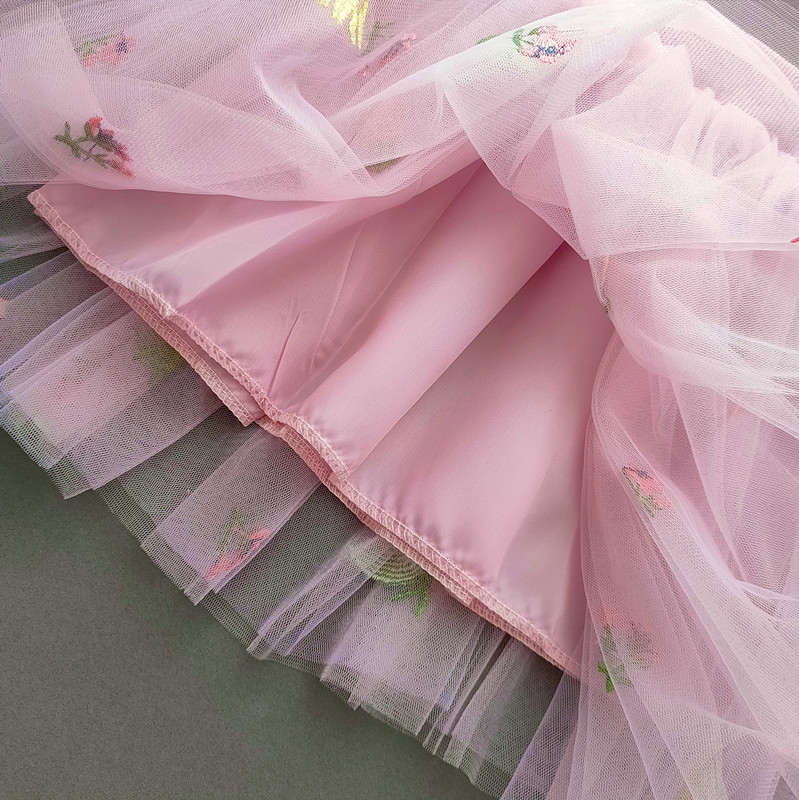 Vasaros mergaičių tinkleliai siuvinėti princesių sijonai vaikiški siūlai klostuoti sijonai kūdikiams mergaičių trumpi sijonai