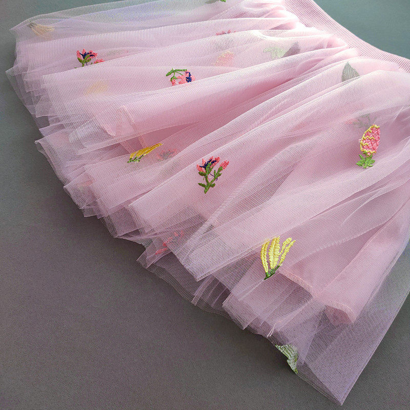 Vasaros mergaičių tinkleliai siuvinėti princesių sijonai vaikiški siūlai klostuoti sijonai kūdikiams mergaičių trumpi sijonai