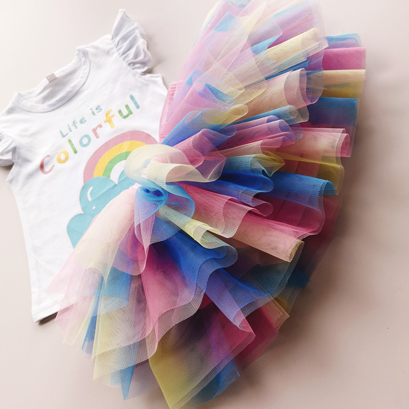 Vaikų mergaičių TuTu sijonai vaivorykštės sluoksniuotos apačios mažoms mergaitėms gimtadienio dienos sijonai Juodi pūkuoti Tutu princesės vakarėlio sijonai