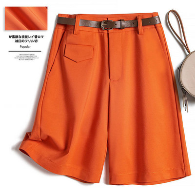 Női nyári rövidnadrág Alkalmi, magas derekú rövidnadrág női egyszínű narancssárga gombos, laza bermuda rövidnadrág nőknek