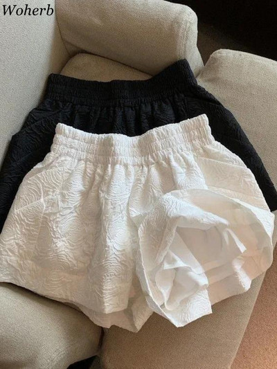 Woherbi lühikesed püksid naiste suvised laia säärega lõdvad Korea stiilis vabaaja naiste kontori BF tänavarõivad, mood Lihtsad žakaarpüksid