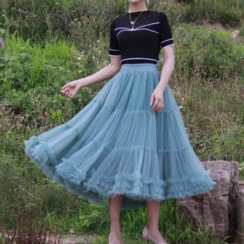Νέες μπορντό φούστες από τούλι μέχρι τον αστράγαλο για γυναίκες κορίτσι Φοιτητική ελαστική μέση Φούστα φουσκωτή Tutu Γυναικεία ενήλικη φούστα από δίχτυ νεράιδα