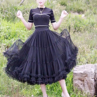 Fuste din tul până la glezne Bordeaux pentru femei, studente, talie elastică, fustă tutu umflată, pentru femeie adultă, fustă din plasă de zână