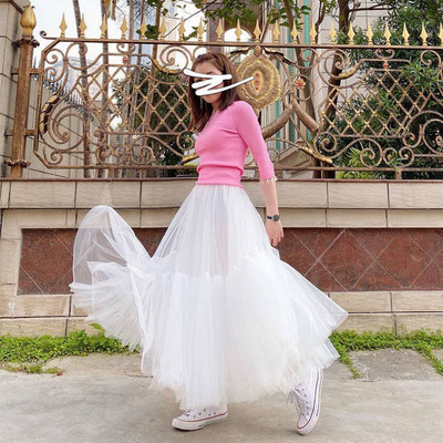 Fuste din tul până la glezne Bordeaux pentru femei, studente, talie elastică, fustă tutu umflată, pentru femeie adultă, fustă din plasă de zână