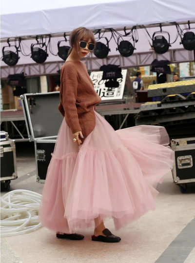 Fuste din tul până la glezne Bordeaux pentru femei, studente, talie elastică, fustă tutu umflată, pentru femeie adultă, fustă din plasă de zână