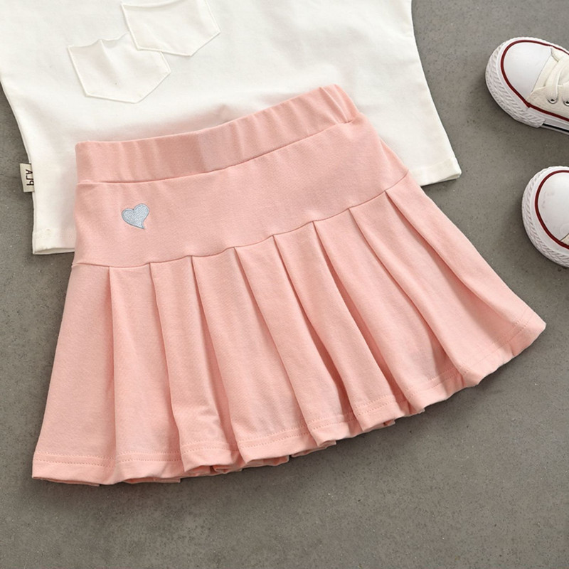 Gyönyörű rakott szoknya biztonsági nadrággal nyári vékony 95% pamut lány tenisz/baseball/röplabda sportszoknya 1-12 éves korig