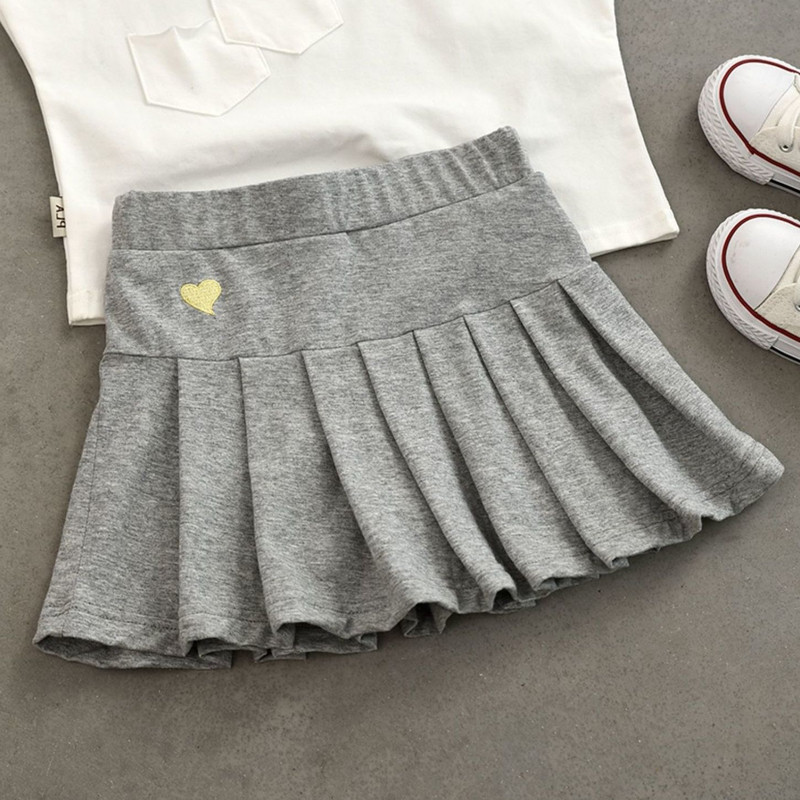 Gyönyörű rakott szoknya biztonsági nadrággal nyári vékony 95% pamut lány tenisz/baseball/röplabda sportszoknya 1-12 éves korig