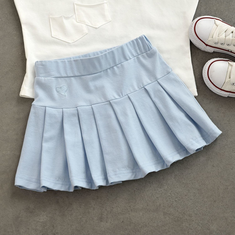 Gyönyörű rakott szoknya biztonsági nadrággal nyári vékony 95% pamut lány tenisz/baseball/röplabda sportszoknya 1-12 éves korig