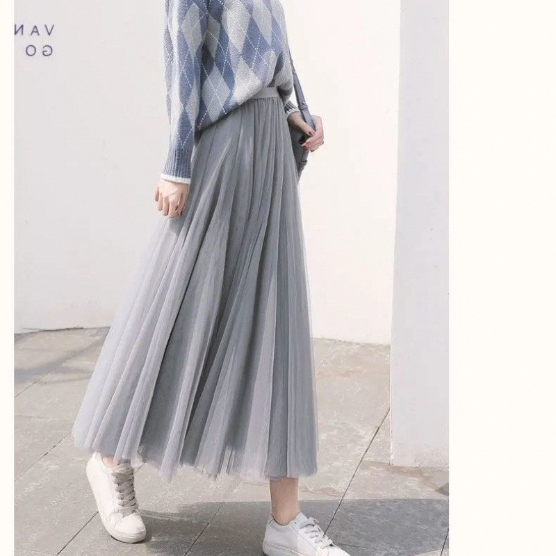 Suvised tüllseelikud Naiste Midi plisseeritud seelikud Must tüllseelik Naistele Suured Tüdrukutele Kevade Elastsed Kõrge Vöökohaga Võrgust Tutu Seelikud