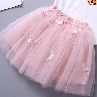 3-10Y Gyerek kislányok édes szoknyák Nyári Princess Mesh Pleated Szoknyák Baba Gyerek Lányok Tuti Flamingo Pamutszoknyák P4 018