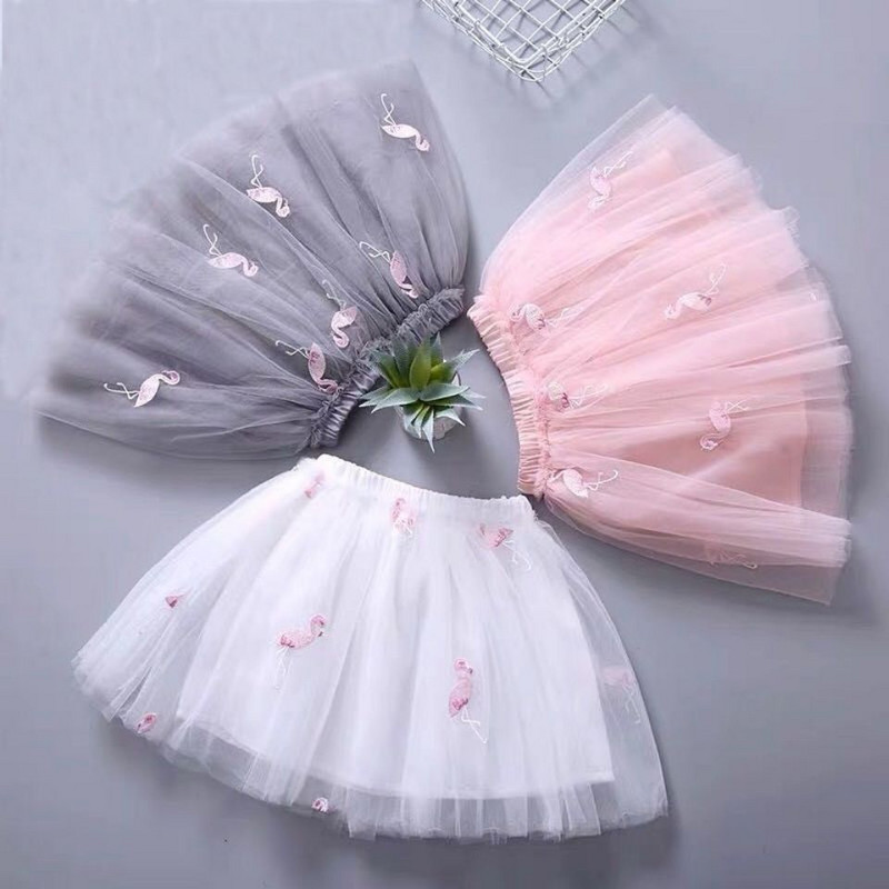 3-10Y Gyerek kislányok édes szoknyák Nyári Princess Mesh Pleated Szoknyák Baba Gyerek Lányok Tuti Flamingo Pamutszoknyák P4 018