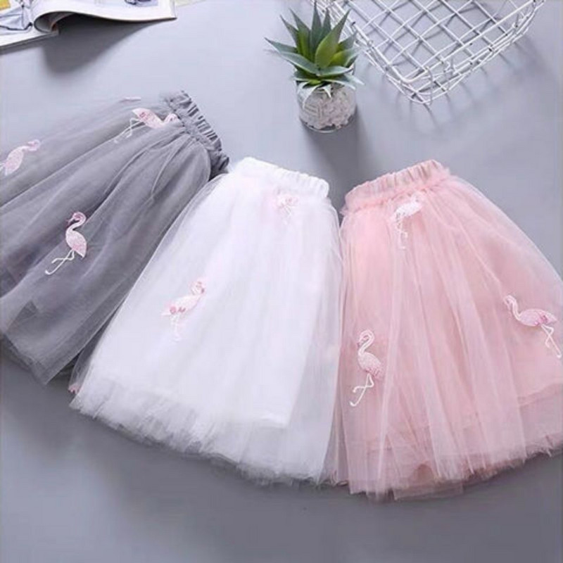 3-10Y Gyerek kislányok édes szoknyák Nyári Princess Mesh Pleated Szoknyák Baba Gyerek Lányok Tuti Flamingo Pamutszoknyák P4 018